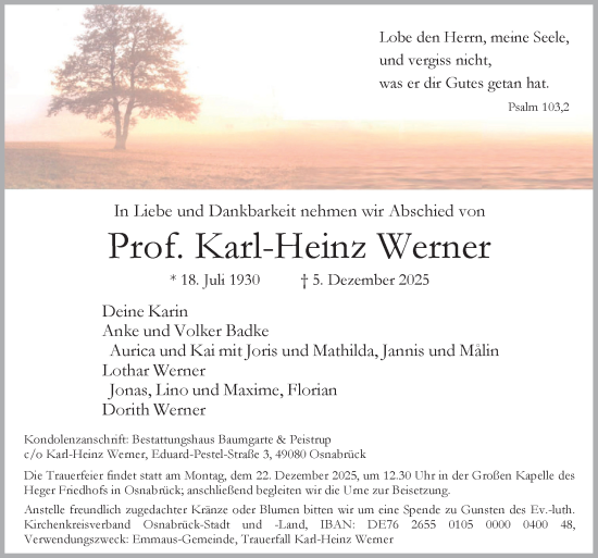 Traueranzeige von Karl-Heinz Werner von Neue Osnabrücker Zeitung GmbH & Co. KG