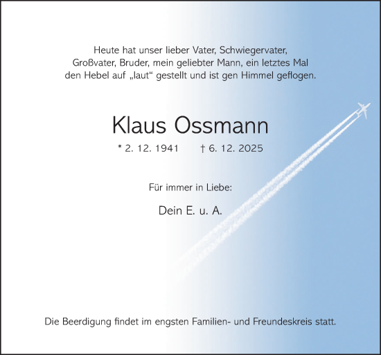 Traueranzeige von Klaus Ossmann von Neue Osnabrücker Zeitung GmbH & Co. KG
