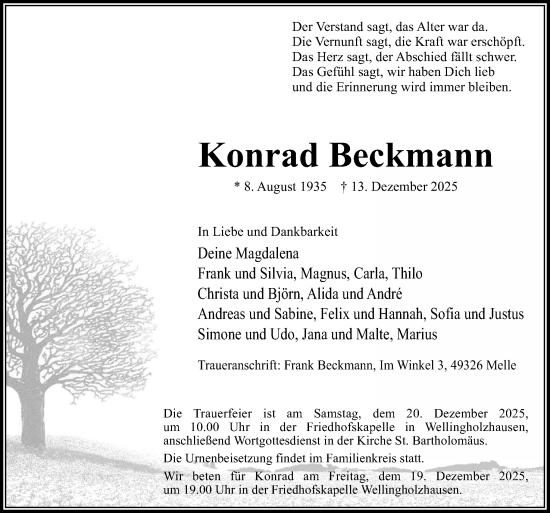 Traueranzeige von Konrad Beckmann von Neue Osnabrücker Zeitung GmbH & Co. KG