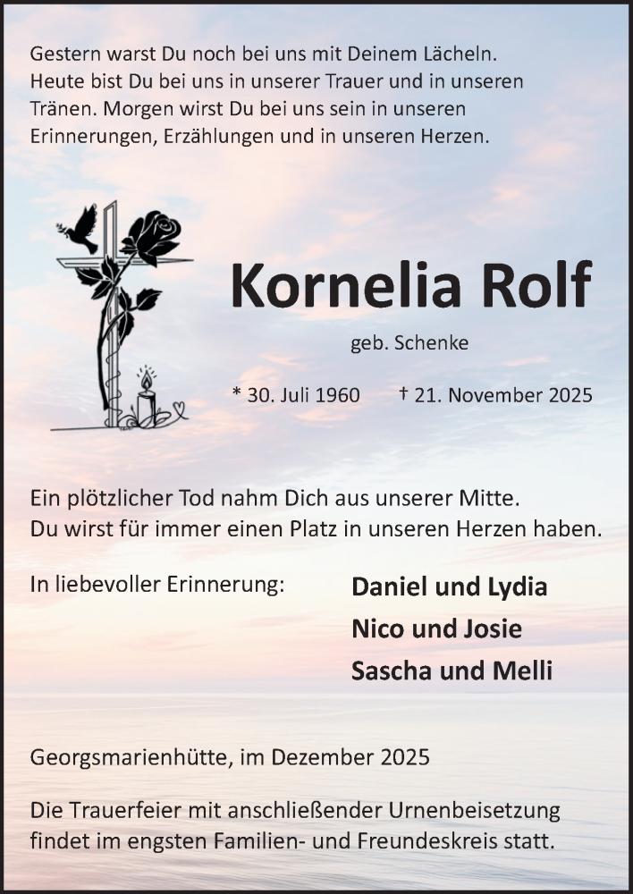  Traueranzeige für Kornelia Rolf vom 06.12.2025 aus Neue Osnabrücker Zeitung GmbH & Co. KG