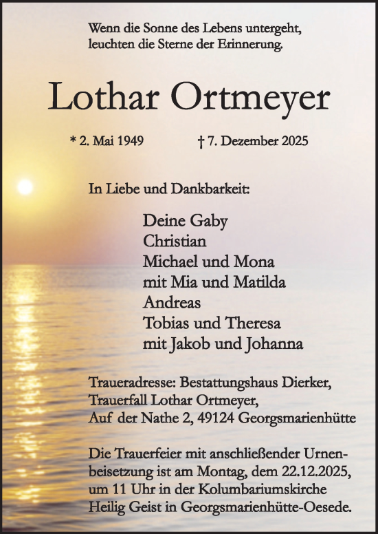 Traueranzeige von Lothar Ortmeyer von Neue Osnabrücker Zeitung GmbH & Co. KG