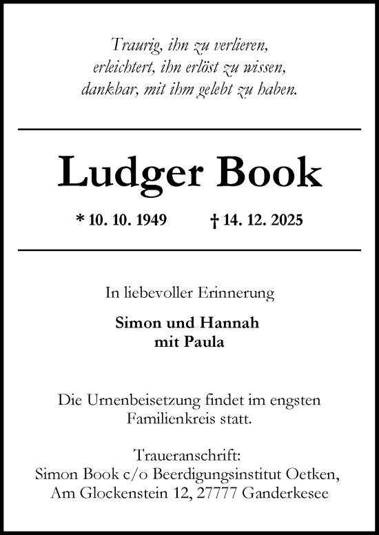 Traueranzeige von Ludger Book von DK Medien GmbH & Co. KG