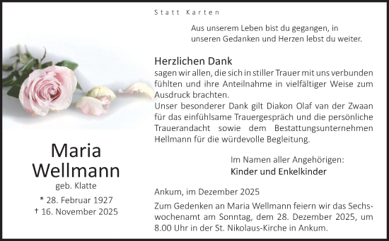 Traueranzeige von Maria Wellmann von Neue Osnabrücker Zeitung GmbH & Co. KG