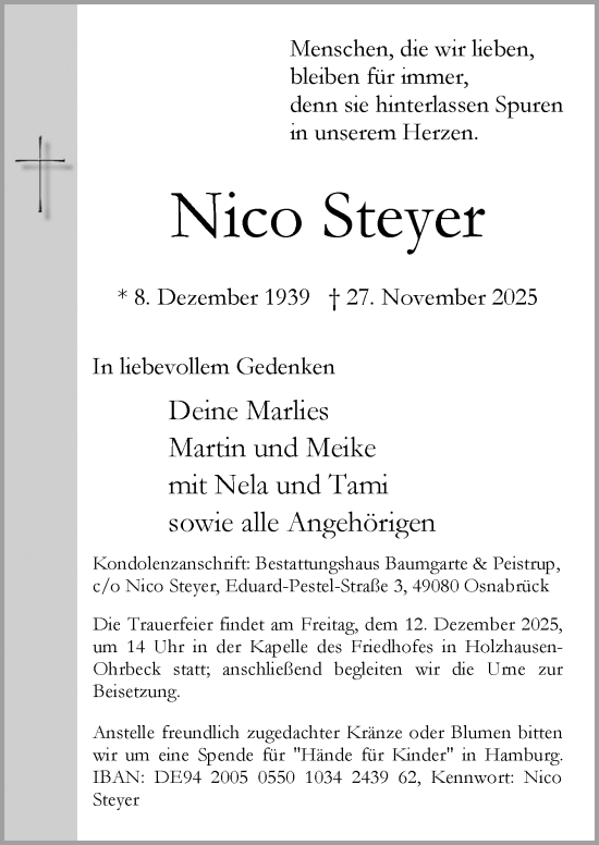 Traueranzeige von Nico Steyer von Neue Osnabrücker Zeitung GmbH & Co. KG