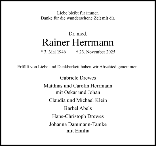 Traueranzeige von Rainer Herrmann von Neue Osnabrücker Zeitung GmbH & Co. KG