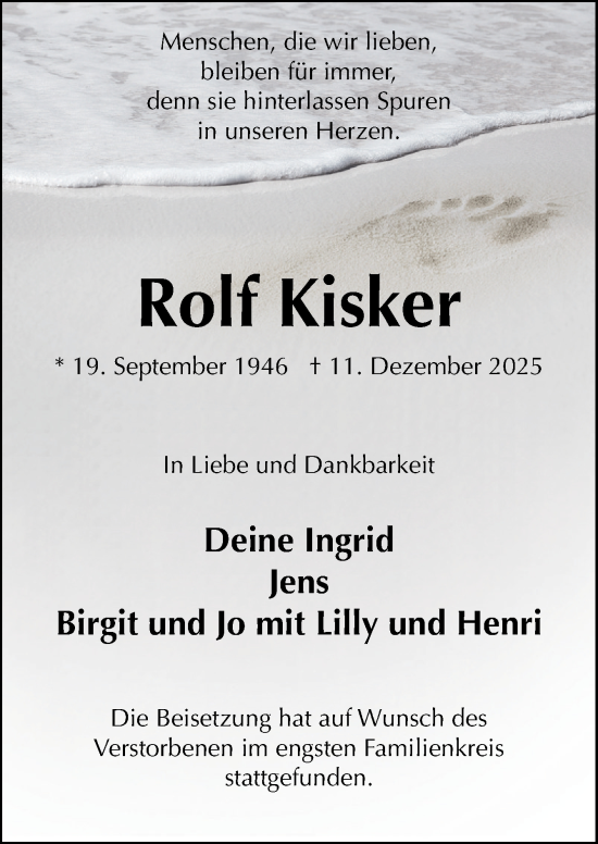 Traueranzeige von Rolf Kisker von Neue Osnabrücker Zeitung GmbH & Co. KG