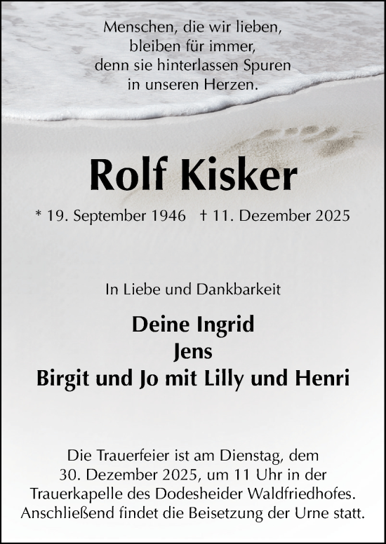Traueranzeige von Rolf Kisker von Neue Osnabrücker Zeitung GmbH & Co. KG