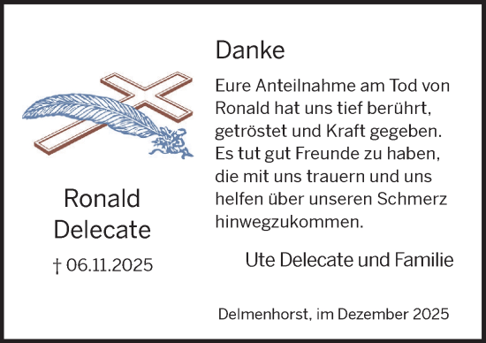 Traueranzeige von Ronald Delecate von DK Medien GmbH & Co. KG