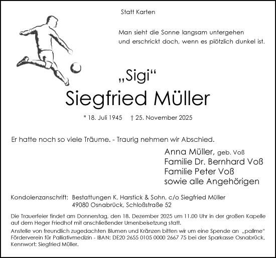 Traueranzeige von Siegfried Müller von Neue Osnabrücker Zeitung GmbH & Co. KG