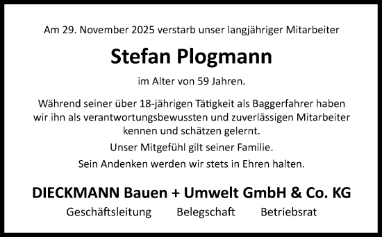 Traueranzeige von Stefan Plogmann von Neue Osnabrücker Zeitung GmbH & Co. KG
