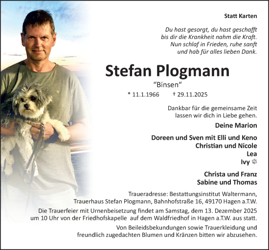 Traueranzeige von Stefan Plogmann von Neue Osnabrücker Zeitung GmbH & Co. KG