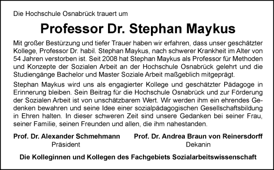 Traueranzeige von Stephan Maykus von Neue Osnabrücker Zeitung GmbH & Co. KG