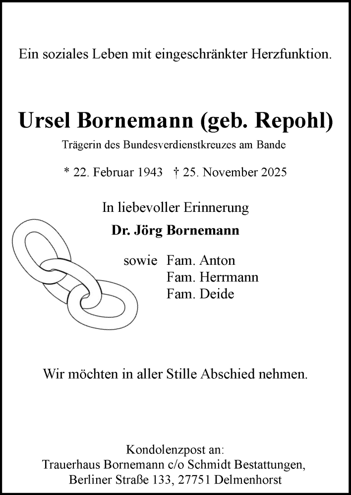  Traueranzeige für Ursel Bornemann vom 06.12.2025 aus DK Medien GmbH & Co. KG