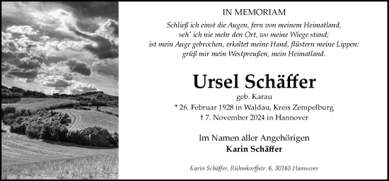 Traueranzeige von Ursel Schäffer von Neue Osnabrücker Zeitung GmbH & Co. KG