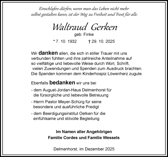 Traueranzeige von Waltraud Gerken von DK Medien GmbH & Co. KG