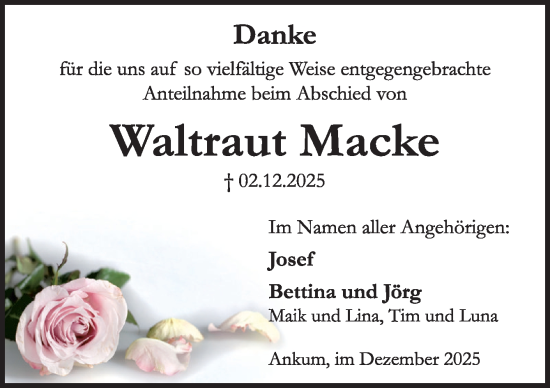 Traueranzeige von Waltraut Macke von Neue Osnabrücker Zeitung GmbH & Co. KG