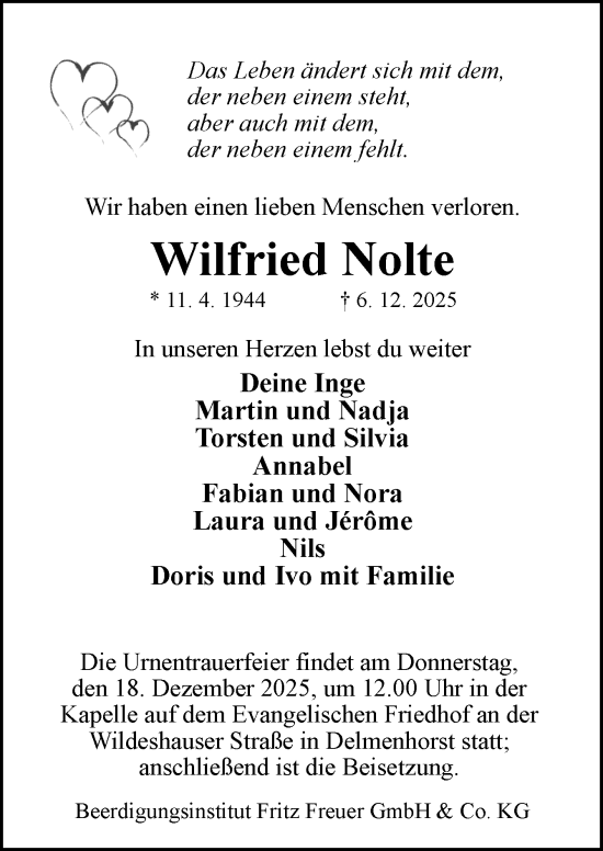 Traueranzeige von Wilfried Nolte von DK Medien GmbH & Co. KG