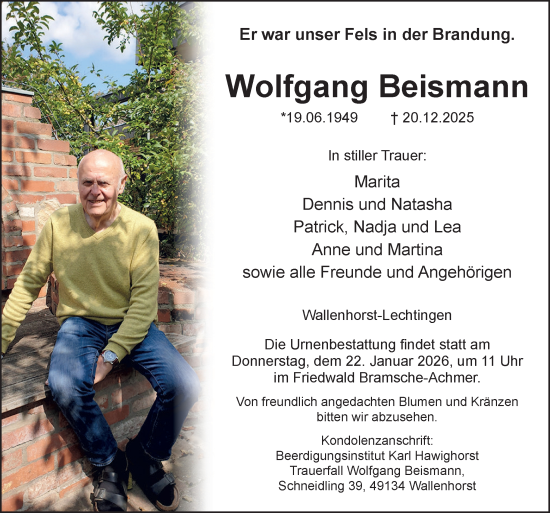 Traueranzeige von Wolfgang Beismann von Neue Osnabrücker Zeitung GmbH & Co. KG