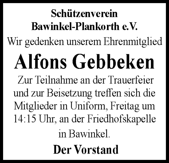 Traueranzeige von Alfons Gebbeken von Neue Osnabrücker Zeitung GmbH & Co. KG