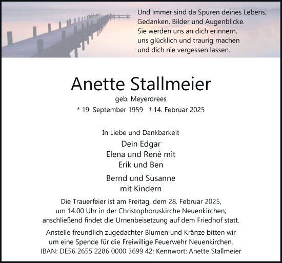 Traueranzeige von Anette Stallmeier von Neue Osnabrücker Zeitung GmbH & Co. KG