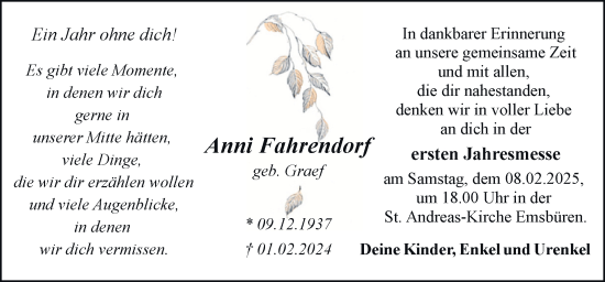 Traueranzeige von Anni Fahrendorf von Neue Osnabrücker Zeitung GmbH & Co. KG