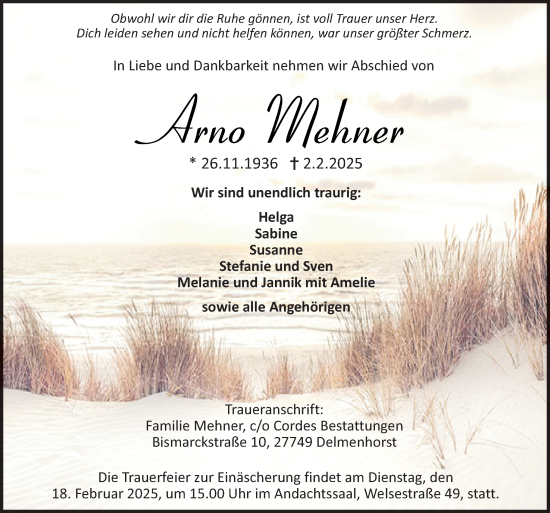 Traueranzeige von Arno Mehner von DK Medien GmbH & Co. KG