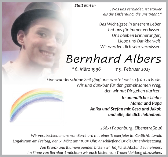 Traueranzeige von Bernhard Albers von Neue Osnabrücker Zeitung GmbH & Co. KG