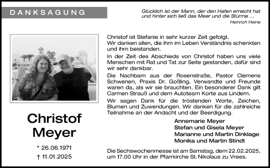 Traueranzeige von Christof Meyer von Neue Osnabrücker Zeitung GmbH & Co. KG