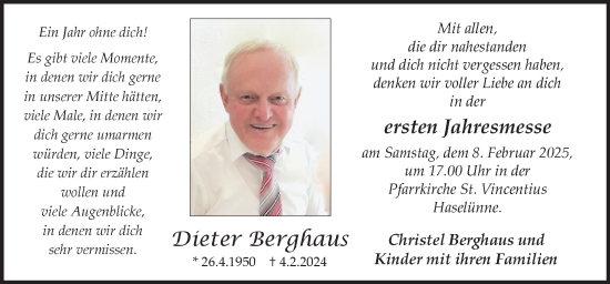 Traueranzeige von Dieter Berghaus von Neue Osnabrücker Zeitung GmbH & Co. KG