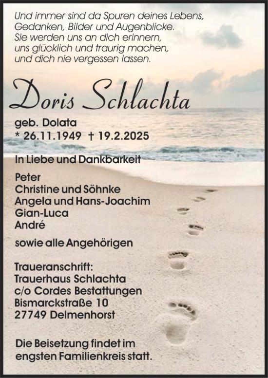 Traueranzeige von Doris Schlachta von DK Medien GmbH & Co. KG