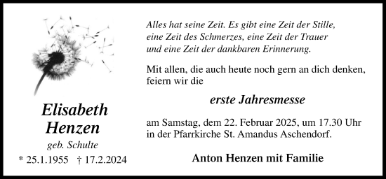 Traueranzeige von Elisabeth Henzen von Neue Osnabrücker Zeitung GmbH & Co. KG