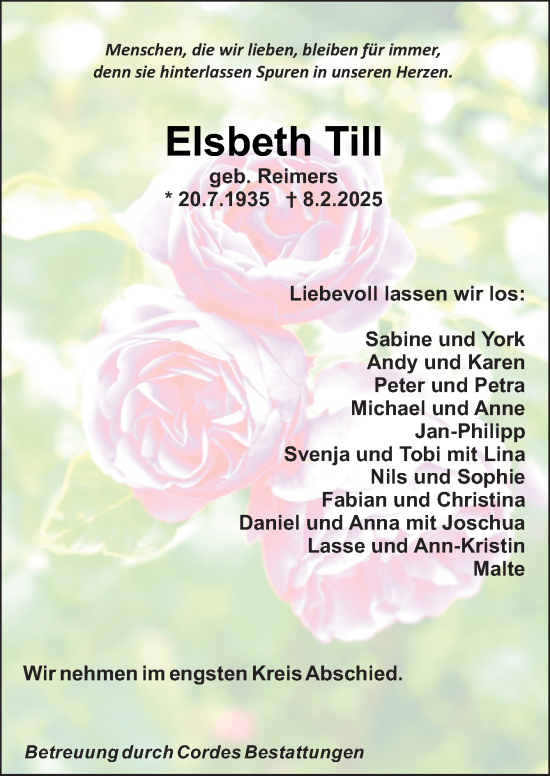 Traueranzeige von Elsbeth Till von DK Medien GmbH & Co. KG