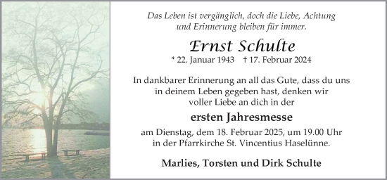 Traueranzeige von Ernst Schulte von Neue Osnabrücker Zeitung GmbH & Co. KG