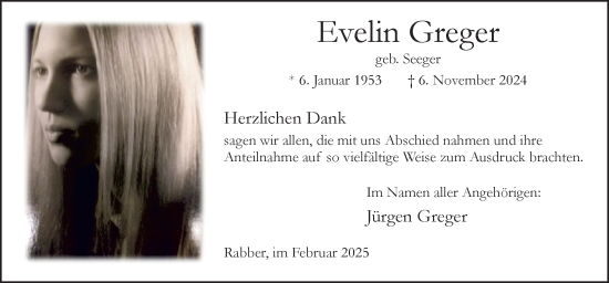 Traueranzeige von Evelin Greger von Neue Osnabrücker Zeitung GmbH & Co. KG