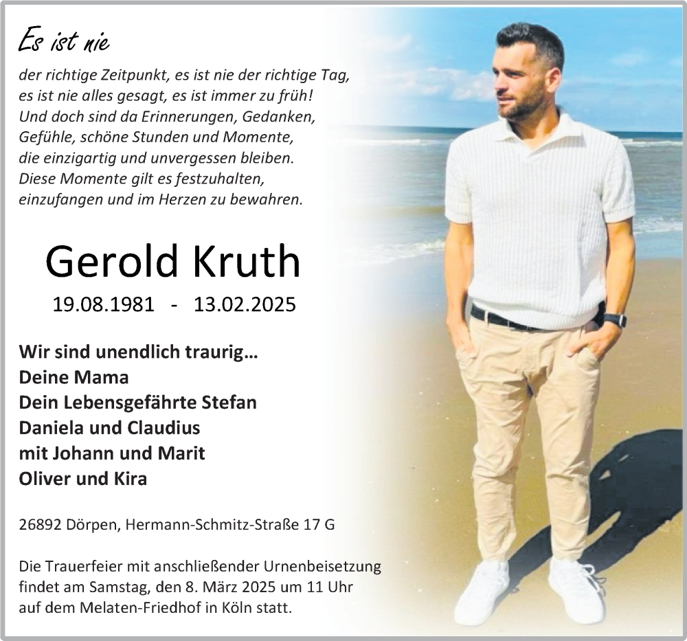  Traueranzeige für Gerold Kruth vom 22.02.2025 aus Neue Osnabrücker Zeitung GmbH & Co. KG