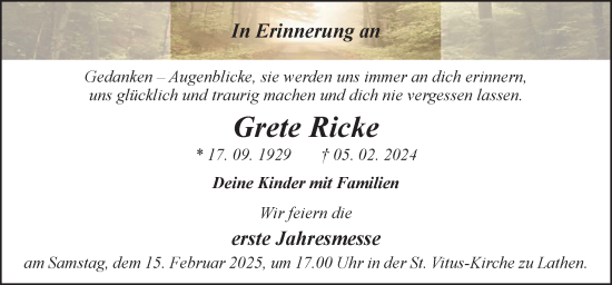 Traueranzeige von Grete Ricke von Neue Osnabrücker Zeitung GmbH & Co. KG