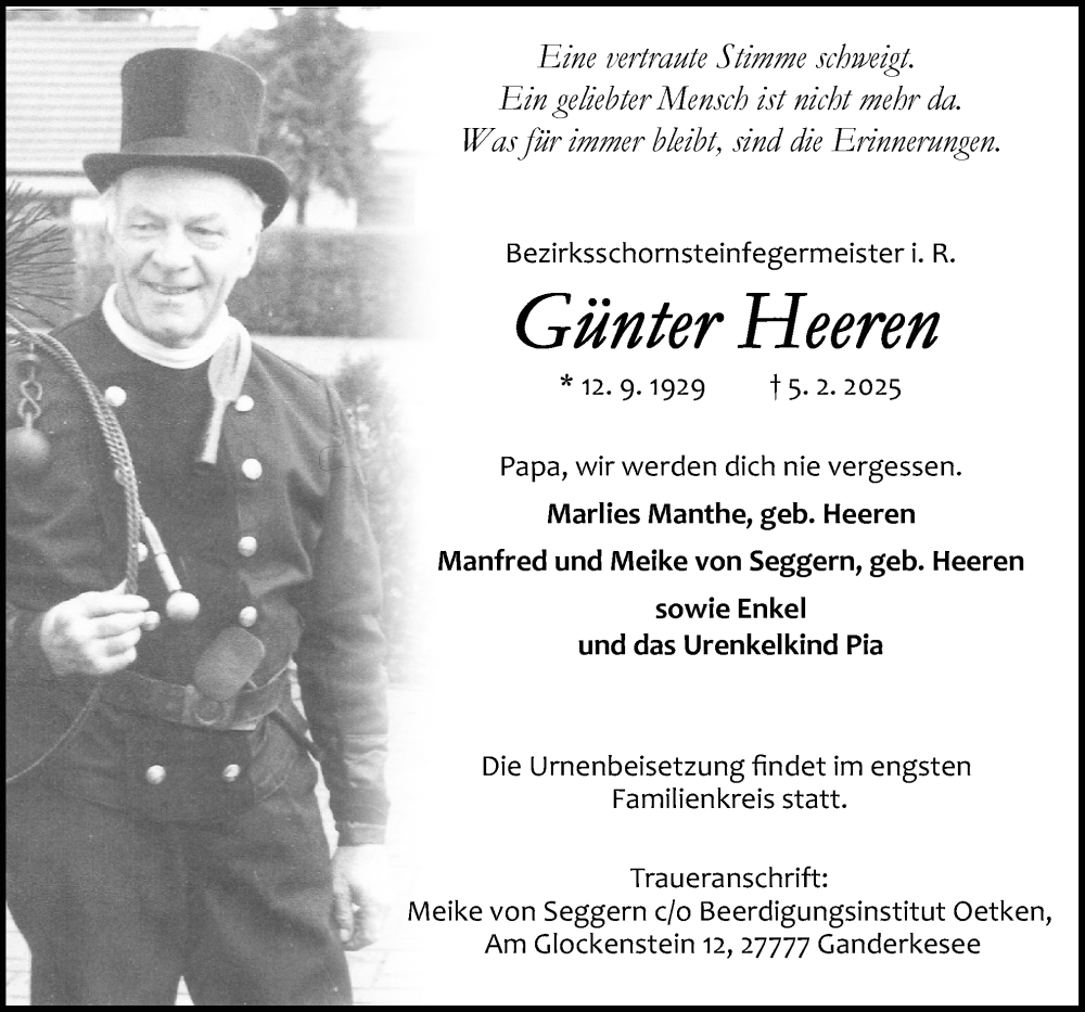  Traueranzeige für Günter Heeren vom 08.02.2025 aus DK Medien GmbH & Co. KG