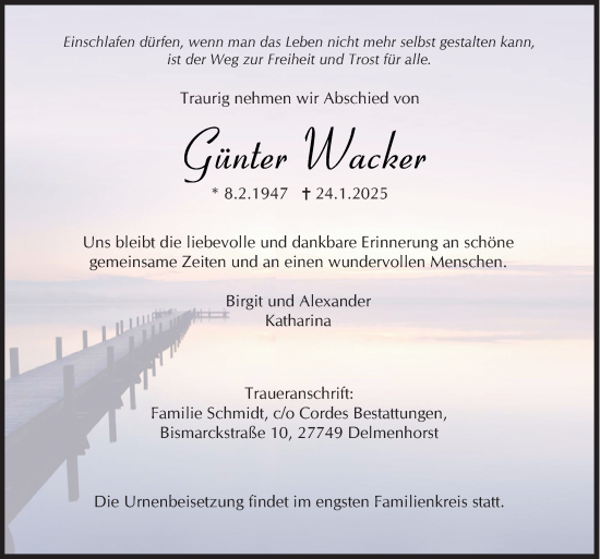 Traueranzeige von Günter Wacker von DK Medien GmbH & Co. KG