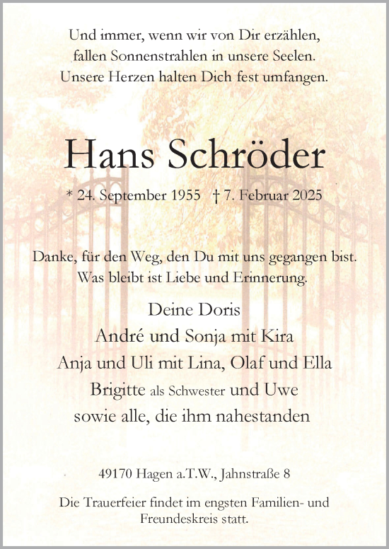 Traueranzeige von Hans Schröder von Neue Osnabrücker Zeitung GmbH & Co. KG