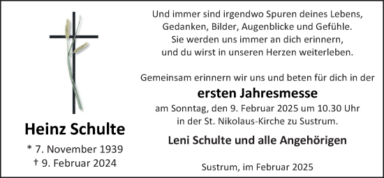 Traueranzeige von Heinz Schulte von Neue Osnabrücker Zeitung GmbH & Co. KG