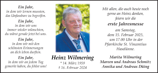 Traueranzeige von Heinz Wilmering von Neue Osnabrücker Zeitung GmbH & Co. KG