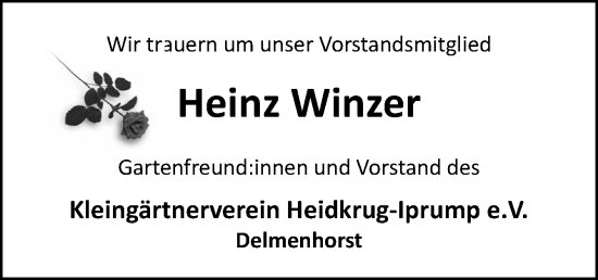 Traueranzeige von Heinz Winzer von DK Medien GmbH & Co. KG