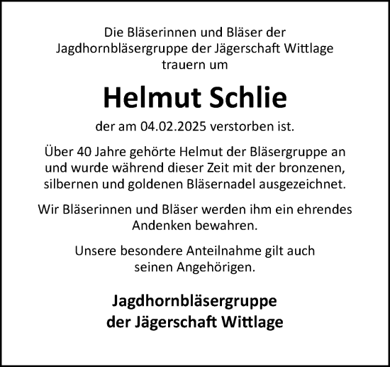 Traueranzeige von Helmut Schlie von Neue Osnabrücker Zeitung GmbH & Co. KG