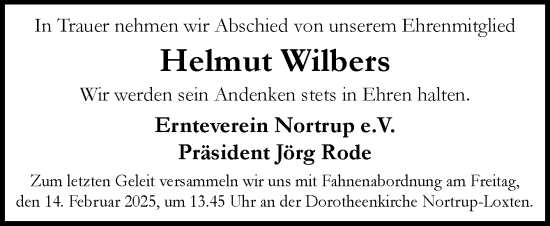 Traueranzeige von Helmut Wilbers von Neue Osnabrücker Zeitung GmbH & Co. KG