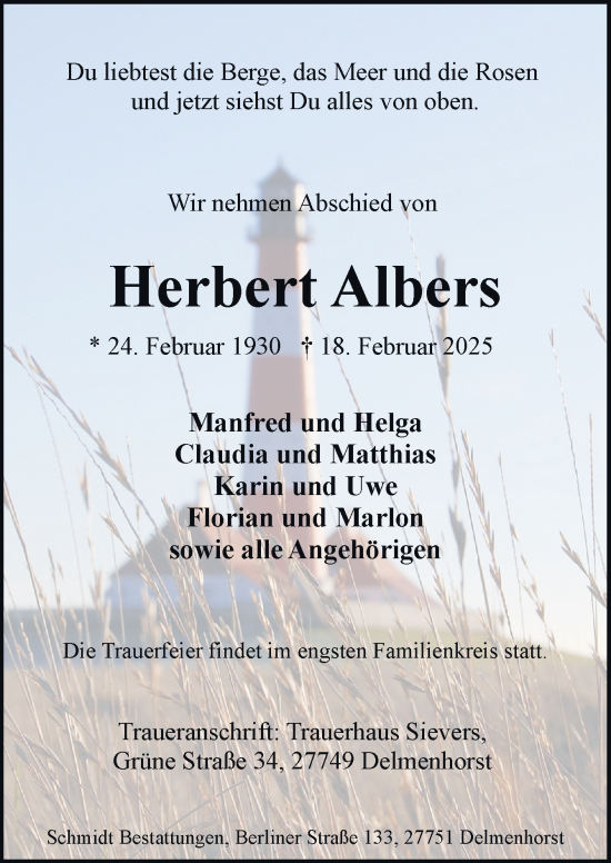Traueranzeige von Herbert Albers von DK Medien GmbH & Co. KG