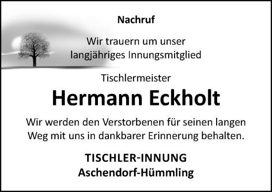 Traueranzeige von Hermann Eckholt von Neue Osnabrücker Zeitung GmbH & Co. KG