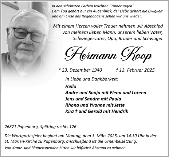 Traueranzeige von Hermann Koop von Neue Osnabrücker Zeitung GmbH & Co. KG