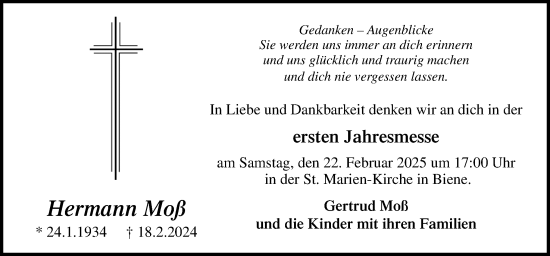 Traueranzeige von Hermann Moß von Neue Osnabrücker Zeitung GmbH & Co. KG