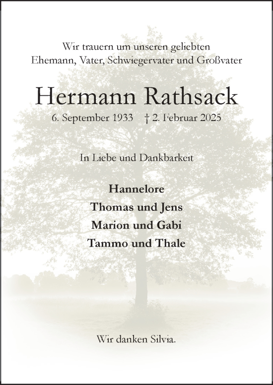 Traueranzeige von Hermann Rathsack von DK Medien GmbH & Co. KG