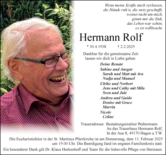 Traueranzeige von Hermann Rolf von Neue Osnabrücker Zeitung GmbH & Co. KG